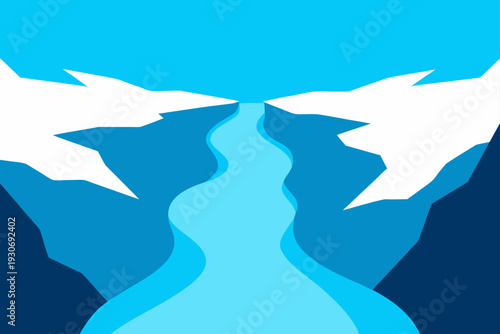 Vector illustration of a river landscape with mountains