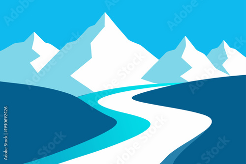 Vector illustration of mountain landscape with river