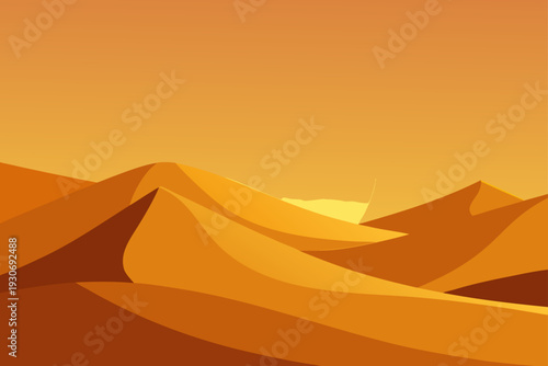 Vector desert landscape with sand dunes at sunset