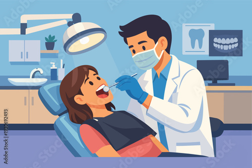Dentist examining patient during dental checkup in a clinic for oral health