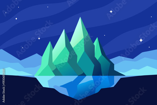 Vector iceberg illustration in shades of blue and green