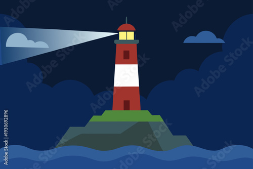 Vector lighthouse illustration at night