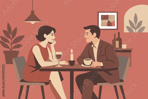 Couple sharing a romantic moment on a dinner date, talking during an evening meal