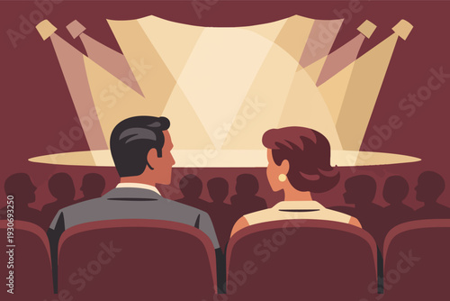 Couple watching performance at theater, enjoying entertainment and stage show