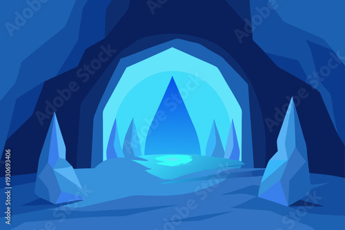 Vector illustration of a blue ice cave