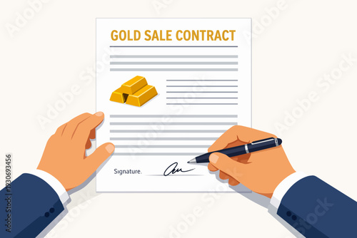 Signing of gold sale contract symbolizing investment, wealth, and financial agreement