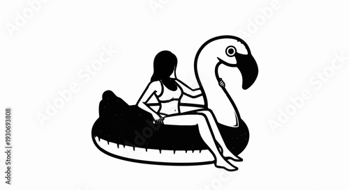 Woman relaxing on a flamingo float in a pool