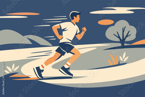 Male athlete jogger running in nature, promoting sports, wellness, and endurance