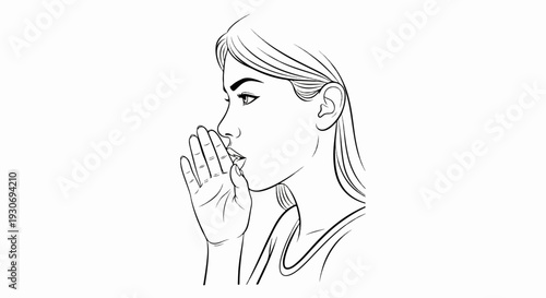 Woman whispering a secret, cupping her hand to her mouth