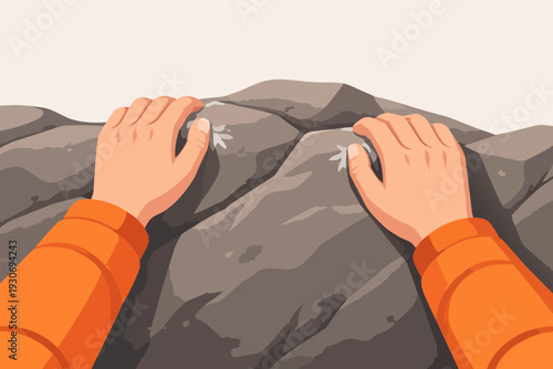 Hands reaching for the top of a mountain, symbolizing challenge and overcome goals