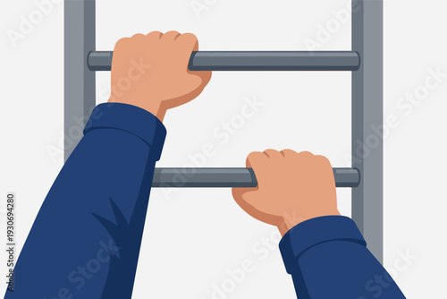 Hands climbing ladder, symbolizing career growth, ambition, and reaching success