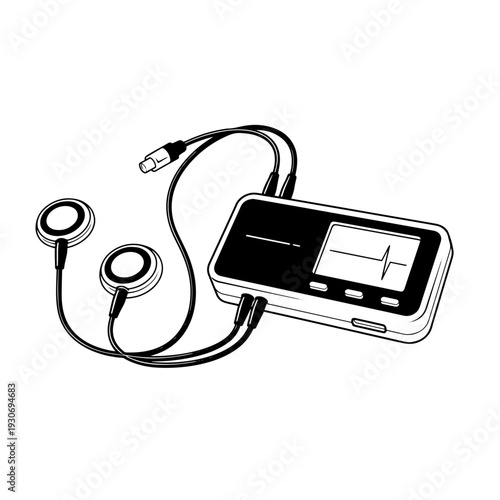 Professional apnea monitor black and white vector icon representing a respiratory monitoring device used to detect breathing interruptions in sleep study labs