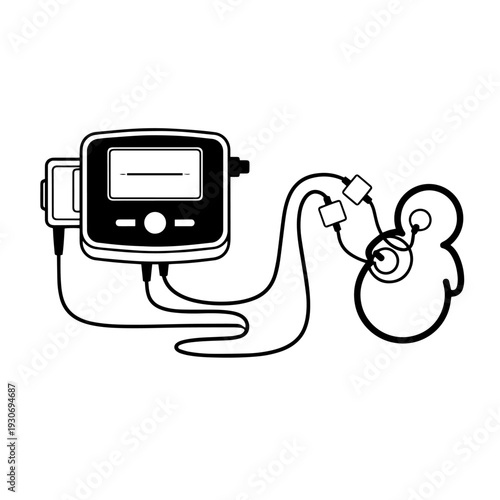 Apnea Monitor Black and White Vector Icon Breathing Monitoring Device Line Art Illustration for Sleep Study Neonatal Care and Clinical Healthcare Use