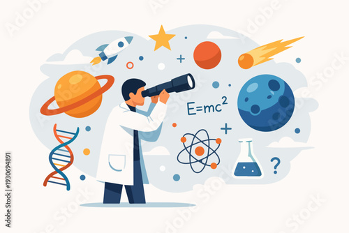 Researcher exploring science concepts looking at space, astronomy, physics, and discovery
