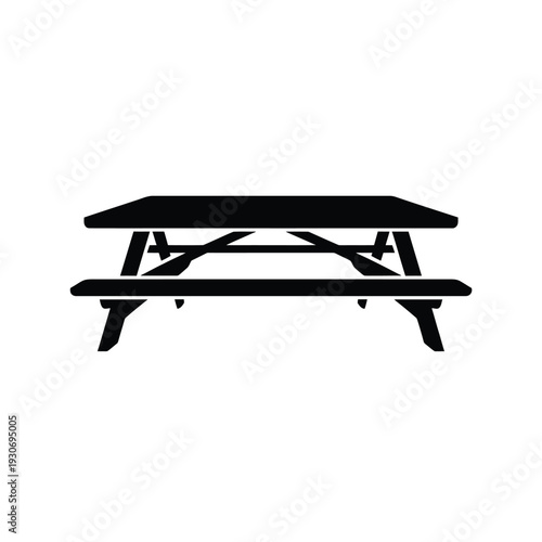 Simple black and white illustration of a picnic table side view