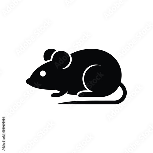 Simple black silhouette of a mouse with a long thin tail