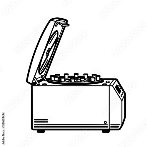 Laboratory Centrifuge Black and White Vector Icon Blood Sample Separation Machine Line Art Illustration for Medical Research Clinical Diagnostics and Pathology Lab Use