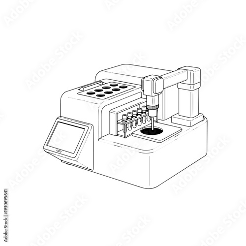 Coagulation Analyzer Black and White Vector Icon Blood Clotting Test Machine Line Art Illustration for Hematology Laboratory Diagnostics and Clinical Pathology Use