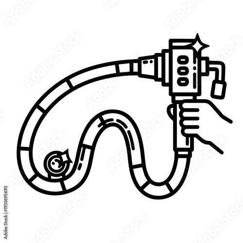 Colonoscope Black and White Vector Icon Medical Endoscopy Instrument Line Art Illustration for Gastroenterology Diagnostic Procedures and Clinical Healthcare Use
