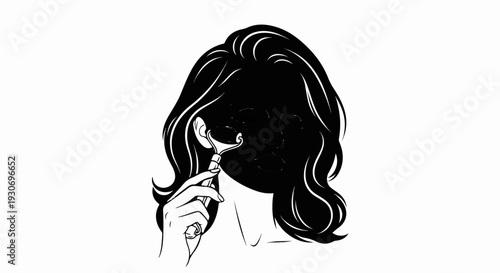 Woman's face with flowing hair uses a jade roller for skincare