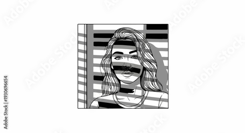 Woman's portrait with light and shadow from window blinds