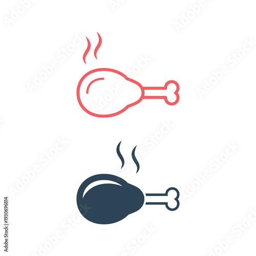 Fried chicken flat vector icons set.