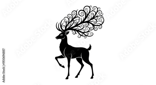 Deer with Floral Antlers Illustration.