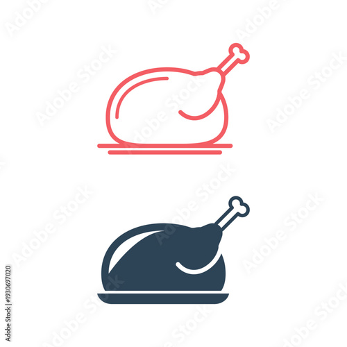 Fried chicken flat vector icons set.