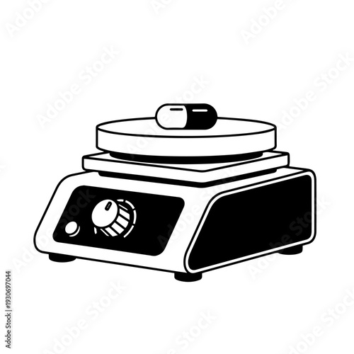 High-quality black and white magnetic stirrer vector icon featuring a clean outline design. Suitable for laboratory, chemistry, medical, science, research, and educational projects. Editable stroke