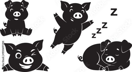 Cute pig cartoon characters for fun design projects and farm themes