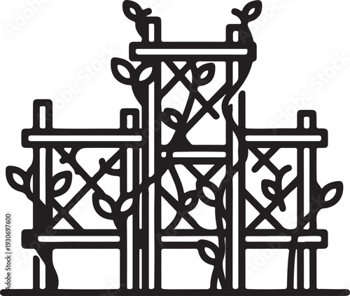 Futuristic AI concept for a vertical trellis garden system, representing smart urban agriculture and sustainable food production.