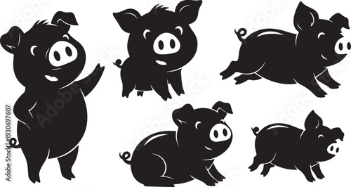 Cute pig cartoon characters for fun design projects and farm themes