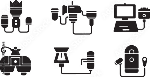 Conceptual AI peripherals connected wirelessly, showcasing smart home technology, data exchange, and interconnected digital devices.