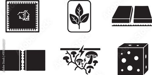 Mycelium Grid and Spore Icons: Fungal Network, Biology, and Organic Growth Symbols