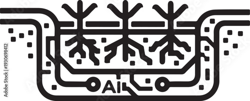 Intricate blue and white neural network snowflake pattern representing cold, technology, and winter themes.