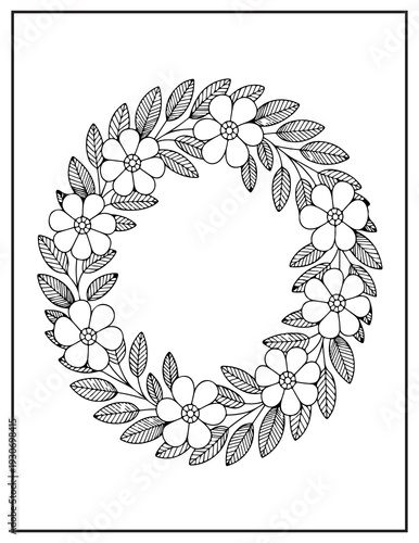 Floral wreath outline for coloring page