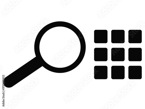 Search and Grid Menu Icon – Minimalist Magnifying Glass and App Drawer Symbol