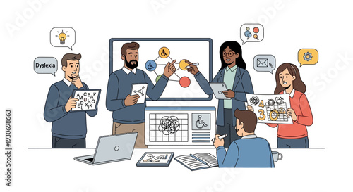 Diverse team collaborating on inclusive design project for accessibility