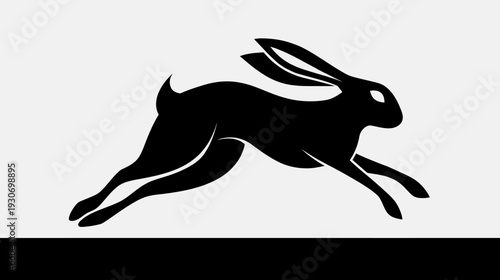 A stylized black illustration depicting a running animal on a grayscale background