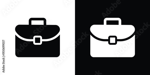 Classic professional briefcase or diplomat bag icon. Represents career, business office, work, and corporate identity. Clean black and white minimalist flat vector design.