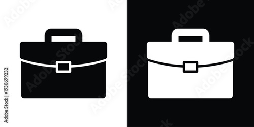 Classic professional briefcase or diplomat bag icon. Represents career, business office, work, and corporate identity. Clean black and white minimalist flat vector design.