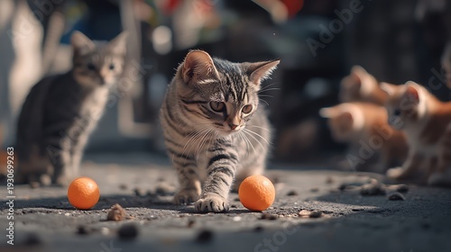 Cute Kittens Playing With Toy Inside Animal Shelter High Resolution Picture