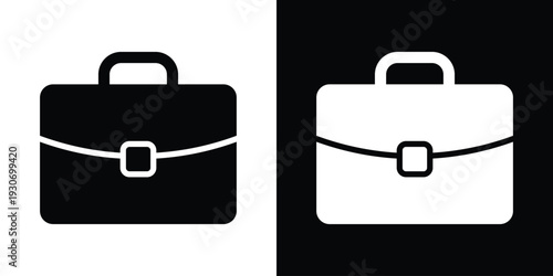 Classic professional briefcase or diplomat bag icon. Represents career, business office, work, and corporate identity. Clean black and white minimalist flat vector design.