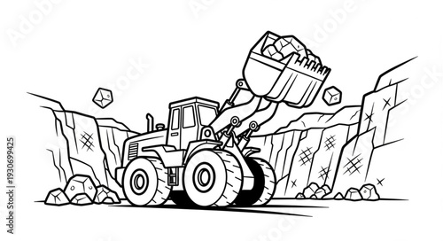 Dump Truck Excavating Rocks Quarry Site.