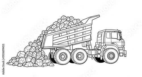 Dump Truck Unloading Rocks and Stones.