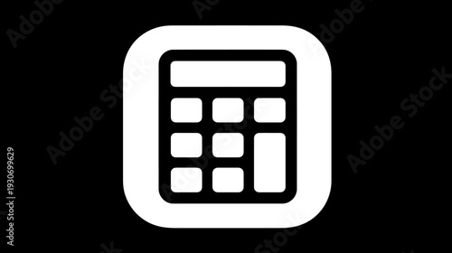 A white calculator icon, displayed on a black background, with rounded corners