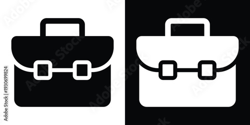 Classic professional briefcase or diplomat bag icon. Represents career, business office, work, and corporate identity. Clean black and white minimalist flat vector design.