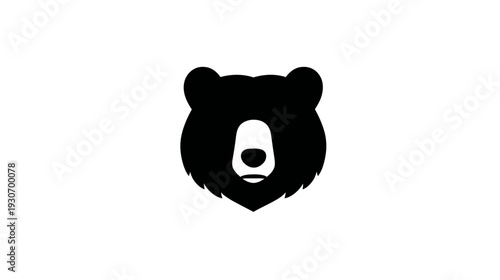 A stylized bear head, rendered in solid black against a pristine white background