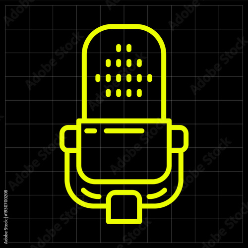 Vintage Studio Microphone Icon for Podcast Streaming and Professional Audio Recording. line art icon of a condenser microphone suitable for podcast logos, music apps, or broadcasting websites