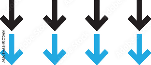 A set of downward pointing arrows in black and blue on a white background